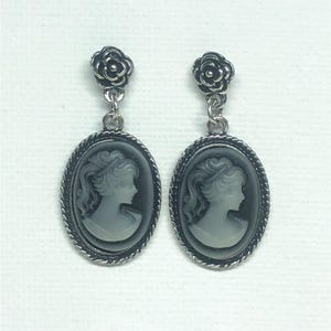 Vintage Cameo Earrings, Head Figure Earrings, Victorian style lady cameo earrings