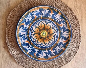 Vintage Sciacca Italy Plate, Blue & Yellow Sicilian Pottery