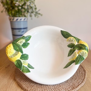 Italienische Keramikschale mit Zitronen, Bassano Keramik, handgemaltes Vintage Italien
