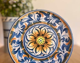 Vintage Sciacca Italy Plate, Blue & Yellow Sicilian Pottery
