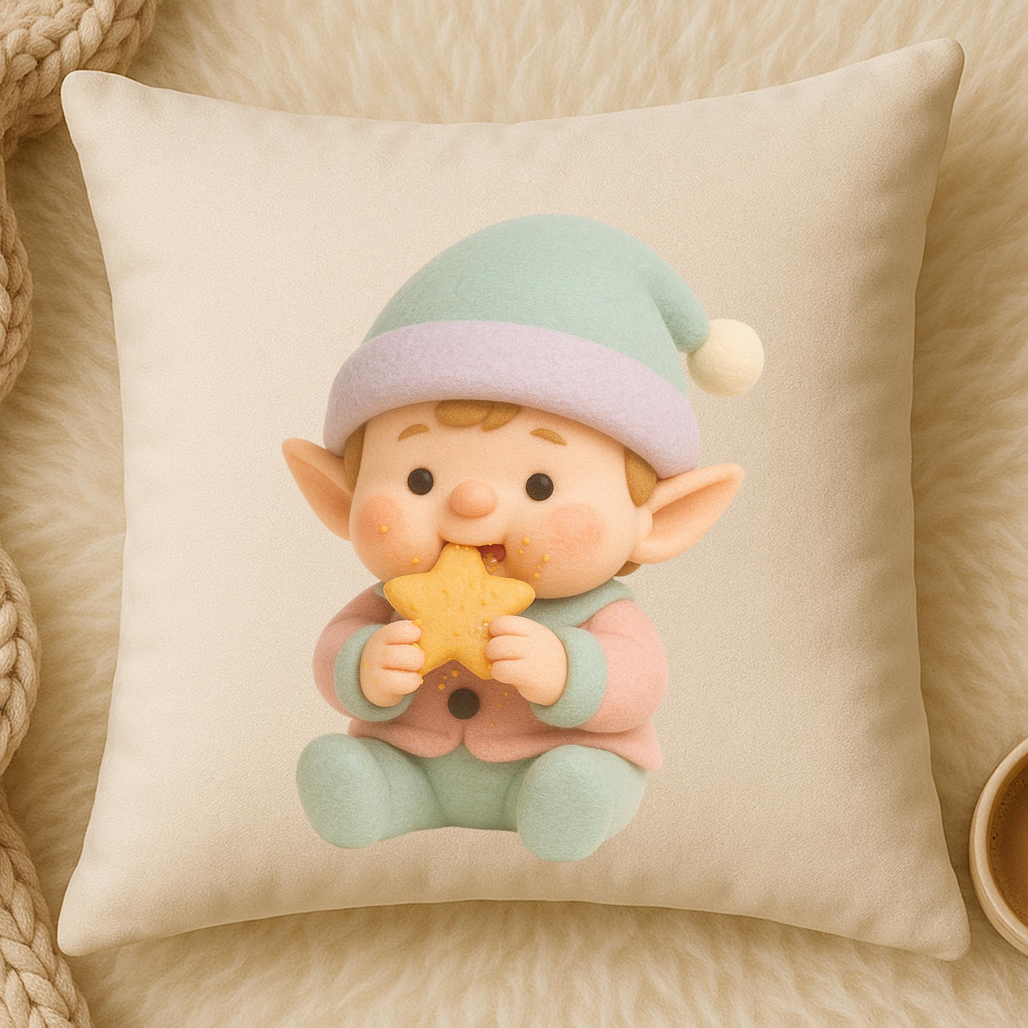Cute Baby Elf Eating Cookie Clipart 3D Felt Texture Christmas Helper ...