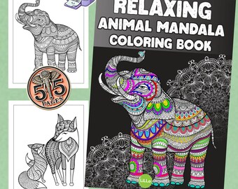 Libro para colorear relajante de mandalas de animales: ¡más de 55 diseños intrincados y fascinantes para aliviar el estrés, fomentar la atención plena y la creatividad!