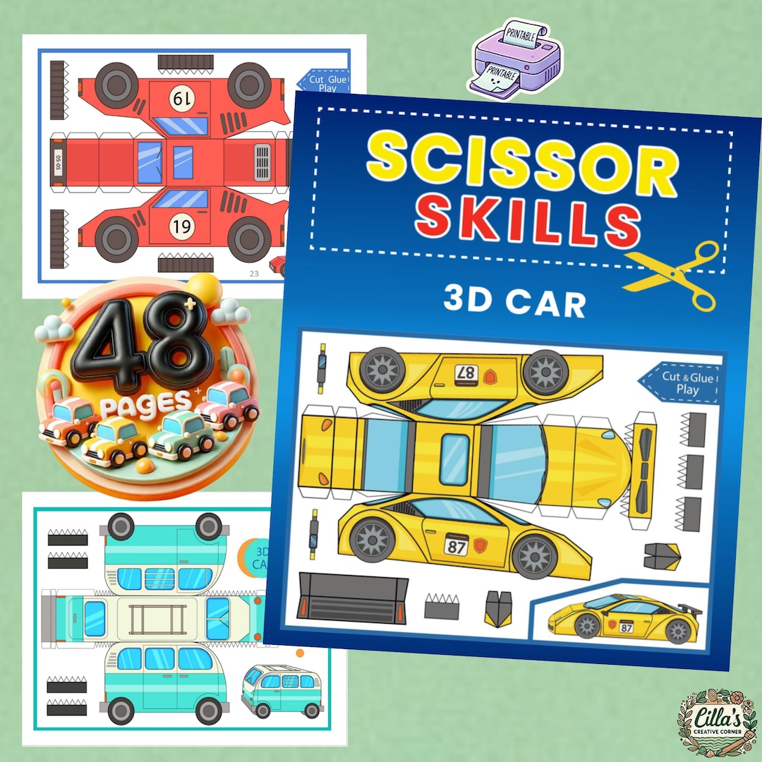 Scissor Skills 3D Car – Print-at-home | Cut, Build & Create Fun Cars ...