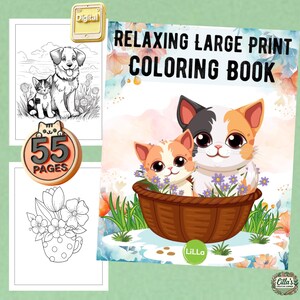 Libro da colorare digitale a caratteri grandi – Edizione per iPad e tablet / 55+ fantastici design per alleviare lo stress, rilassarsi e creare