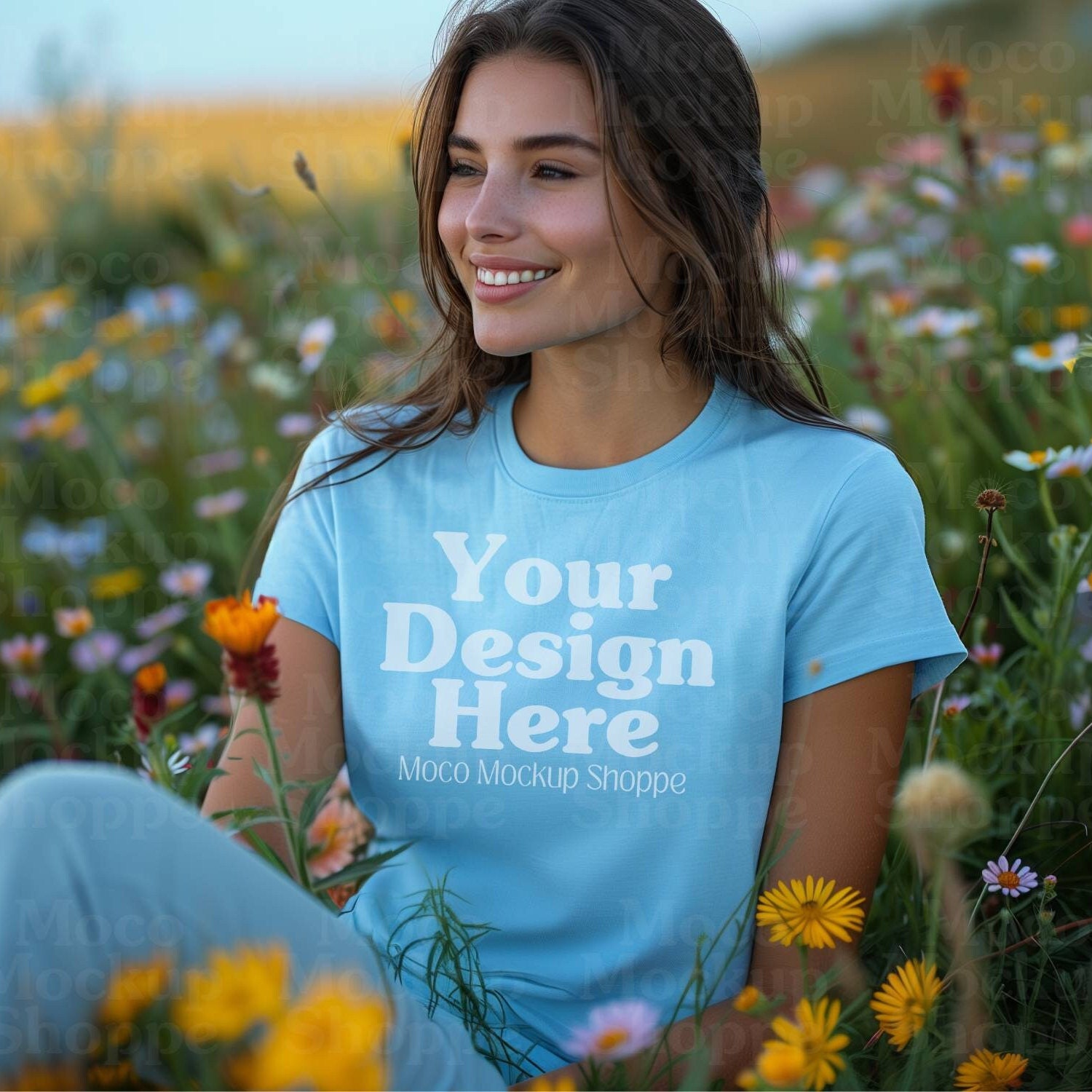 Light Blue Shirt Mockup, Spring Mockup, Model Tshirt Mockup, Trendy ...