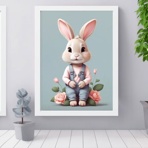 PawsAndPlayfulPrints: Whimsical Rabbit Art for Your Little One&#39;s Nurser