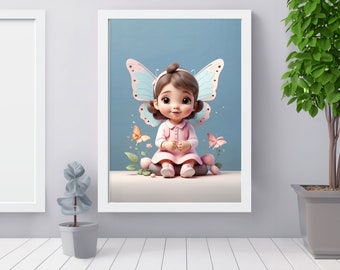 Butterfly Girl Nursery Art – Whimsical Kid's Room Decor (Digital Download)