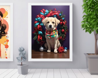 Labrador Retriever Christmas Art Print – Festive Dog Portrait (Digital Download)