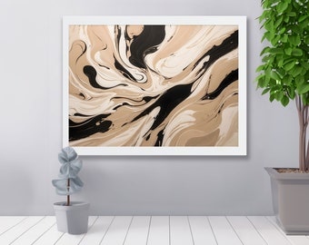 Modern Abstract Gallery Wall Art: Black Beige Neutral Prints for Elegant Modern Bedroom Decor