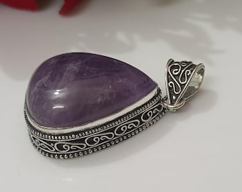 Natural Amethyst Pendant, Charm Pendant, Large Pendant, 925 Sterling Silver Jewelry For Women, Vintage Pendant, Handmade Statement Pendant