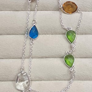 925 Sterling Silver Necklace, Multi Gemstone Necklace, Birthstone Necklace, Silver Jewelry Gemstone Necklace, Healing Gemstone Jewelry