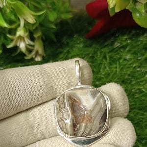 Natural Lace Agate Pendant, Large Handmade Gemstone, 925 Sterling Silver Necklace Designer Jewelry For Women, Vintage Pendant, Gift For Love