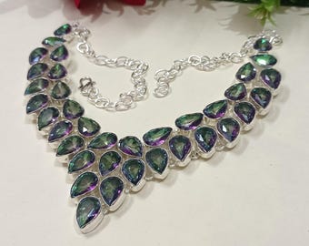 Faceted Mystic Topaz 925 Silver Necklace, 925 Sterling Silver Handmade Necklace, Charm Necklace, Vintage Necklace, Anniversary Gift For Love