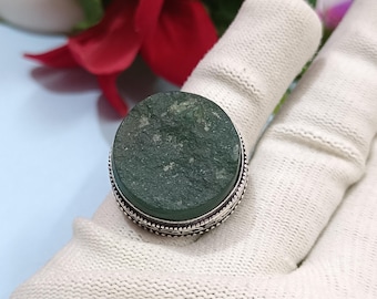 Green Jade Gemstone Ring, 925 Sterling Silver Handmade Ring,  Antique Silver Ring, Vintage Ring, Statment Rings For Women, Gift For Her