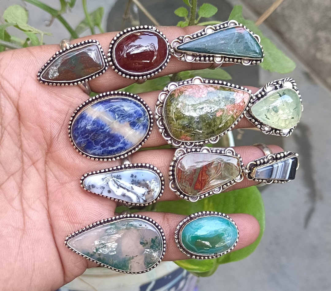 Large Gemstone Chunky Statement Ring: Silver Plated Brass Rings ...