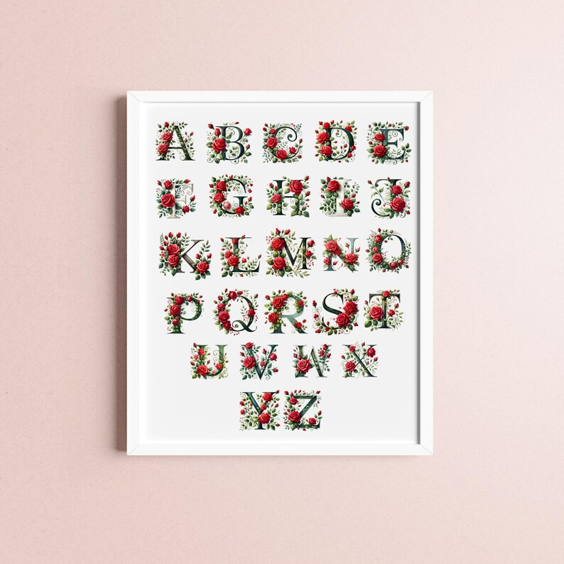Red Roses Block Letters Red Rose Alphabet PNG, Watercolor Floral Letter Clipart (digital ...