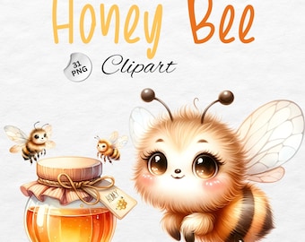 Watercolor Honey Bee Clipart Bundle, Nursery Art (Digital Download)