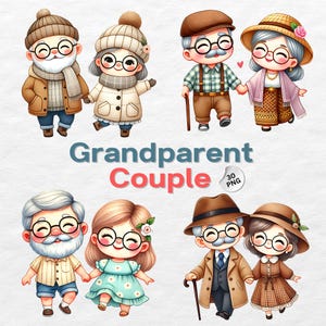 Clipart de avós, Dia da família, Clipart de casal, Clipart de família, Impressão de avós, Dia dos avós, Avós, Aquarela digital