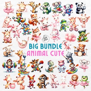 Big Bundle Watercolor Animal Clipart, 164 Cute PNG for Kids Decor, Adorable Animals in Playful, DIY Party Decor Animals, Sublimation Design