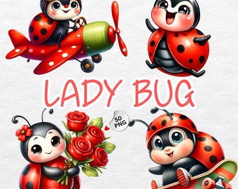 Watercolor Cute Ladybug Clipart, Spring Summer Bug, Nursery Decor, Animal Kids, Baby Shower, Adorable Insect Themed, Sublimation Watercolor