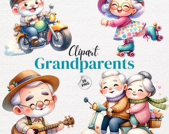 Aquarell Großeltern Clipart Bundle: 35 PNG Familien Grafiken (Digitaler Download)