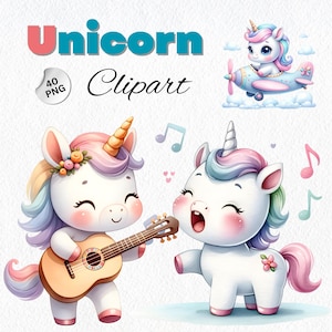 Cute Unicorn Clipart Bundle, Watercolor Unicorn Clipart PNG, Unicorn Birthday Party, Baby Shower,  Baby Nursery Decor, Unicorn Printable
