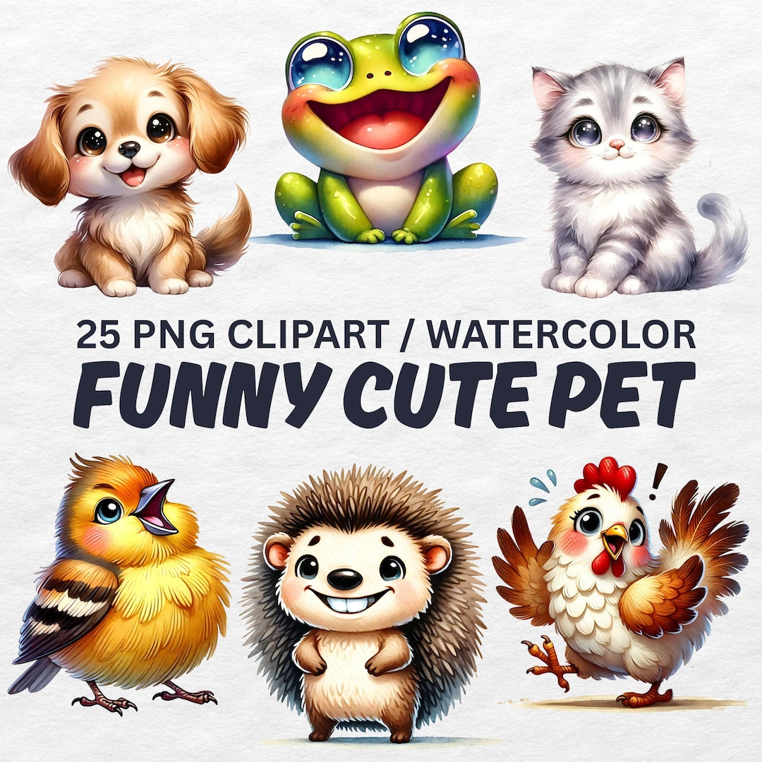 Watercolor Pet Clipart: Funny Animals PNG Bundle (digital Download) - Etsy