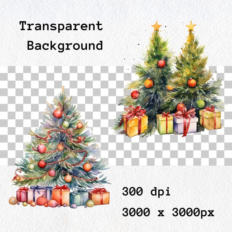 Watercolor Christmas Tree Clipart PNG Christmas Tree Clipart Etsy