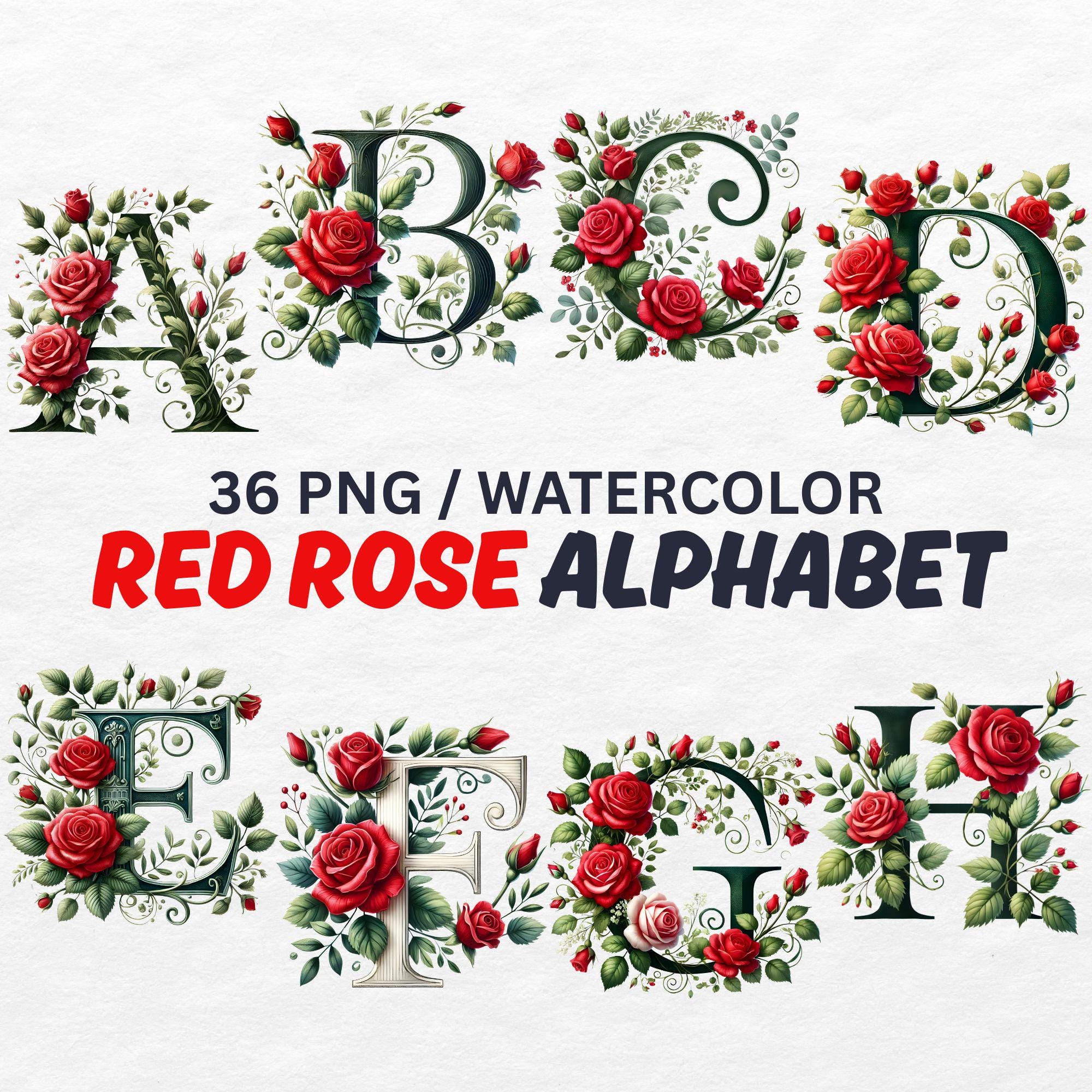 Red Roses Block Letters Red Rose Alphabet PNG, Watercolor Floral Letter Clipart (digital ...