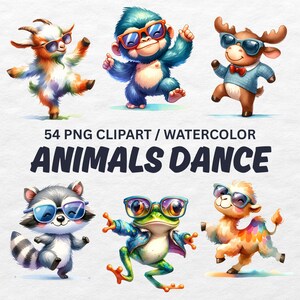 Dancing Animals Watercolor Clipart: Party PNG Set (Instant Download)