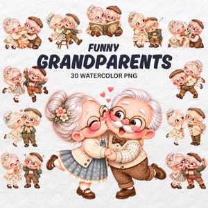 Höstgård Morföräldrar Clipart, Mormor Morfar Akvarell PNG, Höstskörde Sublimering, Thanksgiving Bundle (Digital Nedladdning)