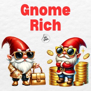 Wealthy Gnome Clipart Bundle: Watercolor PNG Images (Commercial Use)