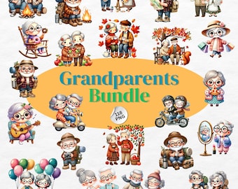Großeltern Clipart Bundle, Großeltern PNG, Cartoon Großeltern, Oma Opa Grafiken, kommerzielle Nutzung