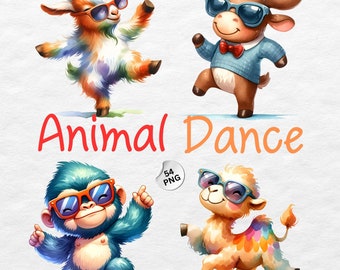 Animal Dance Clipart, Cute Baby Animal Clipart, Happy Animal Bundle, Nursery Decor, Baby Shower, Watercolor Sublimation, Instant Download