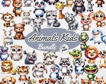 Animal Kids Bundle Clipart Png, Cute Animal Kids Bedroom, Animal Baby Shower, Animal Clipart, Watercolor Png Sublimation, Nursery Decor Png