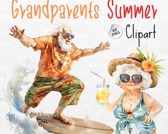 Aquarell Sommer Großeltern Clipart: 40 PNG Illustrationen (Digitaler Download)