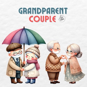 Schattige aquarel grootouders houden van clipart, bejaarde echtpaar illustratie, digitale clipart is perfect voor allerlei soorten, scrapbooking en kaarten
