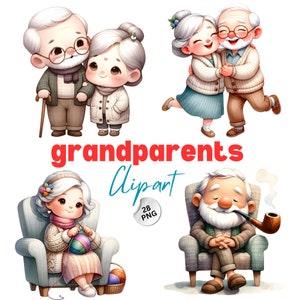 Pacchetto Clipart Nonni, Clipart Famiglia Png, PNG Nonni, Clipart Nonna, Clipart Nonno, Clipart Acquerello Digitale, PNG Stampabile