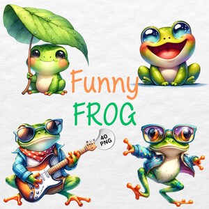 Clipart di rane divertenti, pacchetto PNG di rane carine, baby shower per bambini, decorazioni per la cameretta dei bambini, rane carine, clipart di animali primaverili, animali divertenti, sublimazione