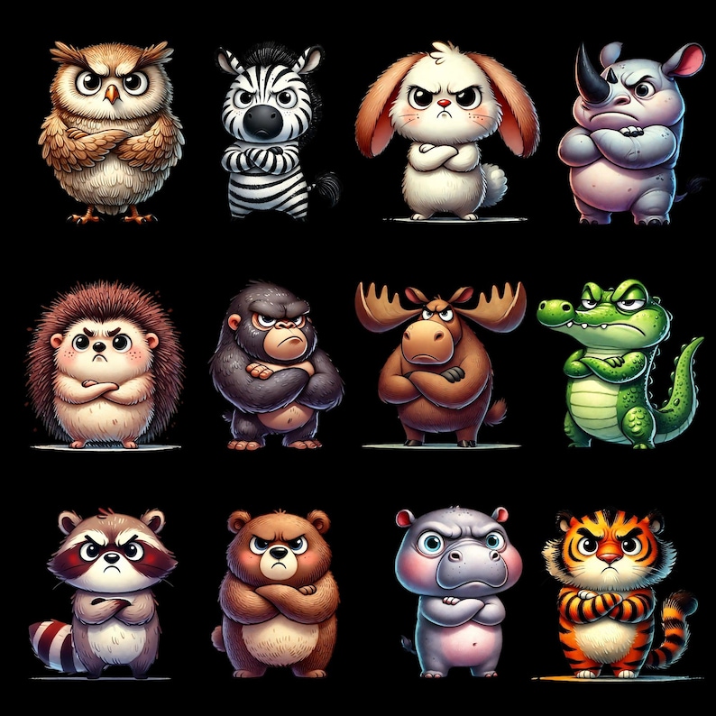 Grumpy Animals Watercolor Clipart Bundle: 25 PNG Files (digital ...