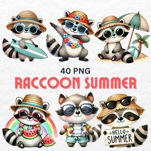 Akwarela Letni Szop Clipart 40 PNG, Uroczy Plażowy Szop Sublimacja, Akwarele Wakacje Zwierzęta, Morze Lato, Pobieranie Cyfrowe