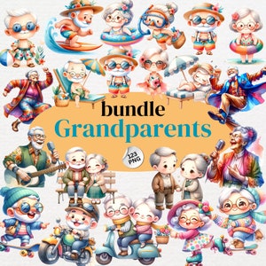 Clipart de abuelos, paquete grande, clipart familiar, regalos para la abuela, regalos para el abuelo, impresión de abuelos, tarjeta para los abuelos, acuarela digital