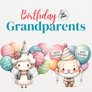 Joyeux anniversaire grands-parents Clipart PNG, anniversaire de famille, anniversaire grand-père, anniversaire grand-mère, fabrication de cartes d'anniversaire, téléchargement numérique