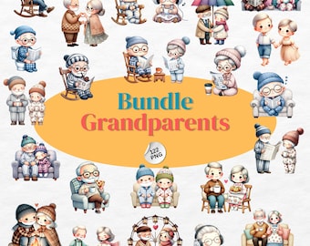 Aquarell Großeltern Clipart Bundle, älteres Paar PNG (digitaler Download)