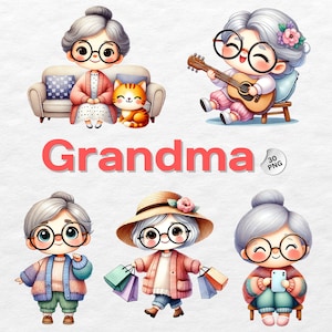 Grandma Clipart, Grandma Png, Funny Grandma Clipart, Cute Grandma Clipart, Shirt for Mom, Digital Watercolor, Printables, Sublimation Design