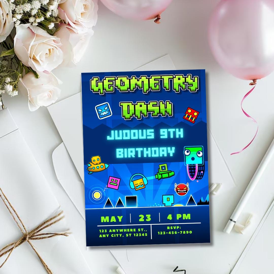 Editable Geometry Dash Digital Birthday Invitation Geometry Dash ...