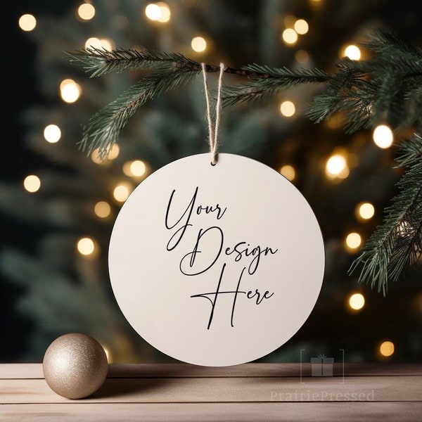 Christmas Ornament Mockup, 3 inch Blank White Round Ornament, Sublimation Mockup, Metal Ornament, Christmas Mockup Canva Mockup, Aluminum