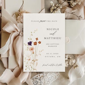 Boho Wildflower Save the Date Card, Rustic Romantic Fall Floral Invitation (Digital Download) Template