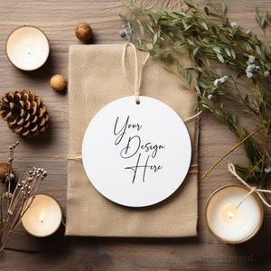 Christmas Ornament Mockup, 3 inch Blank White Round Ornament, Sublimation Mockup, Ceramic Ornament, Christmas Mockup Canva Mockup, Farmhouse