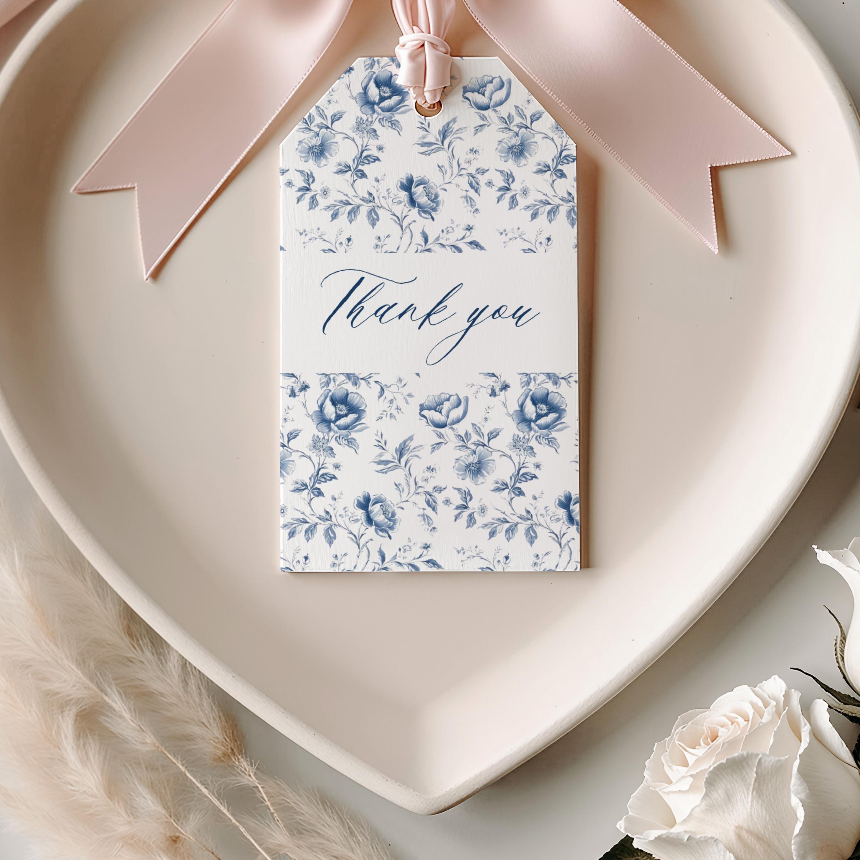 Spring Toile Blue Thank You Gift Tag Blue Toile Floral Download Print Yourself Pretty ...